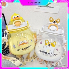 Bình đựng nước kute đầu hình thú 1400ml kèm ống hút vs sticker cho bé