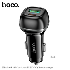 Cóc sạc nhanh xe hơi ô tô 48W cổng kép HOCO Z58A (1 cổng USB QC3.0 + 1 cổng Type C PD30W) chính hãng [BH 1 năm]