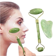 Combo Cây lăn massage mặt kèm Miếng Đá Guasha massage body full box