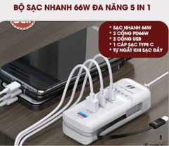 Cóc, ổ cắm sạc nhanh 66w Rack charger kèm cáp Type C liền thân, đa năng 5in1 tự ngắt khi đầy pin [BH: 1 tuần]