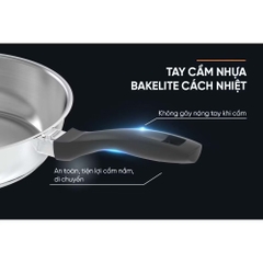 Chảo inox cán nhựa Sunhouse 3 đáy INM3 size 24cm [BH: NONE]