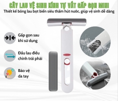 Cây lau dọn mini kiêm lau kính sử dụng nút đẩy tự vắt thông minh, gấp gọn tiện lợi tiết kiệm thời gian lau dọn