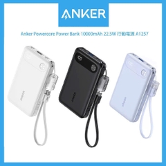 Pin sạc nhanh 22.5w ANKER A1257 10.000mAh dự phòng, có màn hình hiển thị % pin, dây treo chính hãng [BH: 1 NĂM]