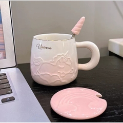 Ly, cốc đựng nước vân nổi Unicorn kèm nắp và muỗng [BH: None]