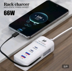 Cóc, ổ cắm sạc nhanh 66w Rack charger kèm cáp Type C liền thân, đa năng 5in1 tự ngắt khi đầy pin [BH: 1 tuần]