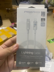 Cáp sạc nhanh 27w Pisen Type c ra Lightning (c-l) dây dù dài 1.2m màu trắng xám 1 đầu trong suốt [BH: 1 NĂM]