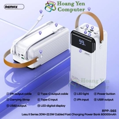 Pin sạc nhanh 22.5w Remax RPP-565 60.000mAh dự phòng kèm cáp liền pin, có đèn pin chính hãng [BH: 1 NĂM]