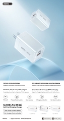 Cóc sạc nhanh REMAX CA05-AC45W US sạc nhanh 45w cóc 2 cổng 1 Type C 1 Usb siêu tiện lợi