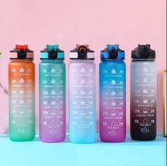 Bình Nước 1000ml Thể Thao Nhắc Nhở Uống Nước Mỗi Ngày Tích Hợp Ống Hút Có vạch kẻ chia ML và Báo Giờ / pktn sale