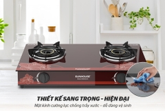 Bếp ga đôi SH2022 Tiết kiệm gas, thiết kế hoa đỏ sang trọng hiện đại [BH: 1 THÁNG]