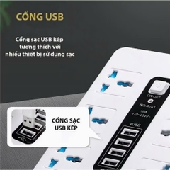 Ổ cắm điện 5V-2.0A No.A163 van an toàn gồm 6 cổng ghim điện + 4 cổng usb TIỆN LỢI [BH: 1 TUẦN]