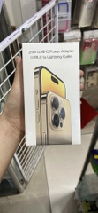 Bộ sạc nhanh 25W iPhone 11 12 13 HỘP GIẤY CỨNG VÀNG TRẮNG (Cóc 1 cổng EU chân tròn + Cáp Type C ra Lightning iPhone {c-l}) [BH: 3 THÁNG]