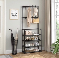 Kệ giày dép 4 tầng FLOOR COAT RACK kết hợp khung treo quần áo, túi xác, móc chìa khoá [BH: NONE]
