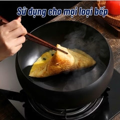 Chảo chống dính tròn 24cm có nắp kính đa năng: chiên, xào, rán, luộc [BH: NONE]