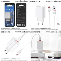 Bộ sạc nhanh BOROFONE BA21A Usb ra samsung micro QC3.0 chính hãng [BH 1 năm]