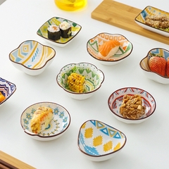 Set 6c chén sứ gia vị Nhật Hoạ tiết thổ cẩm, nhiều hình viền gợn [BH: None]