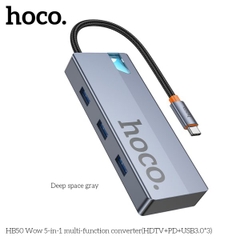 Jack chuyển HOCO HB50 Wow 5in1 cáp chuyển Type-C ra HDMI HDTV vs typec PD vs 3 cổng usb 3.0 chính hãng [BH 1 năm]