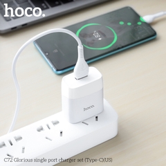 Bộ sạc Hoco C72 chui Type C 2.1A, (A-C) Cáp USB ra Type C, Cóc 1 cổng USB chính hãng [BH 1 năm]