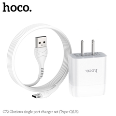 Bộ sạc Hoco C72 chui Type C 2.1A, (A-C) Cáp USB ra Type C, Cóc 1 cổng USB chính hãng [BH 1 năm]