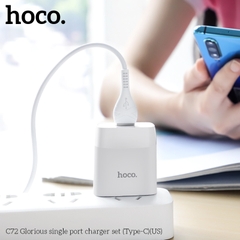 Bộ sạc Hoco C72 chui Type C 2.1A, (A-C) Cáp USB ra Type C, Cóc 1 cổng USB chính hãng [BH 1 năm]