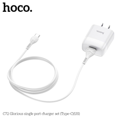 Bộ sạc Hoco C72 chui Type C 2.1A, (A-C) Cáp USB ra Type C, Cóc 1 cổng USB chính hãng [BH 1 năm]