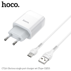 BỘ SẠC NHANH 2.1A HOCO C72A USB RA TYPE C CHÍNH HÃNG [BH 1 NĂM]