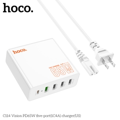 Cóc sạc nhanh 65w HOCO C114 (1 cổng type-c PD vs 4 cổng usb QC3.0) (4U + 1C) chính hãng [BH 1 năm]