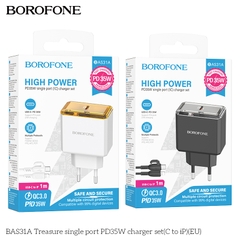 Bộ sạc nhanh 35W BOROFONE BAS31A (c-l) EU [Cóc 1 cổng PD35W Type C, cáp Type c ra lightning iPhone] chính hãng [BH 1 năm]
