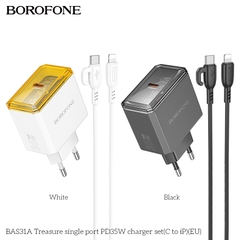 Bộ sạc nhanh 35W BOROFONE BAS31A (c-l) EU [Cóc 1 cổng PD35W Type C, cáp Type c ra lightning iPhone] chính hãng [BH 1 năm]