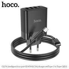 Bộ sạc nhanh 45w 4 cổng Hoco C127A Type C ( 3 cổng Type C 45W+ 1 cổng USB QC3.0, kèm cáp 2 đầu Type c) chính hãng [BH: 1 NĂM]