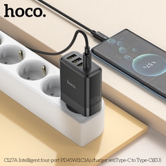 Bộ sạc nhanh 45w 4 cổng Hoco C127A Type C ( 3 cổng Type C 45W+ 1 cổng USB QC3.0, kèm cáp 2 đầu Type c) chính hãng [BH: 1 NĂM]
