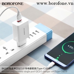 Bộ sạc BOROFONE BA21A (A-C), Cáp USB ra Type C, Cóc 1 cổng USB chính hãng [BH 1 năm]