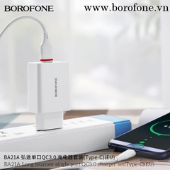 Bộ sạc BOROFONE BA21A (A-C), Cáp USB ra Type C, Cóc 1 cổng USB chính hãng [BH 1 năm]