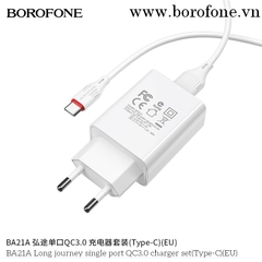 Bộ sạc BOROFONE BA21A (A-C), Cáp USB ra Type C, Cóc 1 cổng USB chính hãng [BH 1 năm]