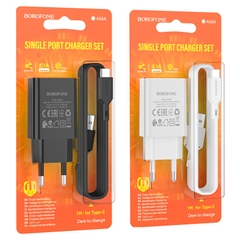 Bộ sạc BOROFONE BA68A 2.1A (A-C), Cáp USB ra Type C, Cóc 1 cổng USB chính hãng [BH 1 năm]