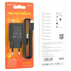 Bộ sạc BOROFONE BA68A 2.1A (A-C), Cáp USB ra Type C, Cóc 1 cổng USB chính hãng [BH 1 năm]