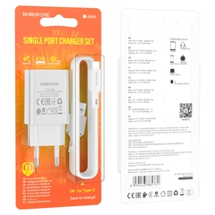 Bộ sạc BOROFONE BA68A 2.1A (A-C), Cáp USB ra Type C, Cóc 1 cổng USB chính hãng [BH 1 năm]