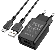 Bộ sạc BOROFONE BA68A 2.1A (A-C), Cáp USB ra Type C, Cóc 1 cổng USB chính hãng [BH 1 năm]