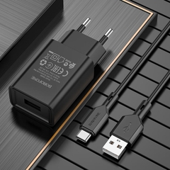Bộ sạc BOROFONE BA68A 2.1A (A-C), Cáp USB ra Type C, Cóc 1 cổng USB chính hãng [BH 1 năm]