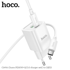 Bộ sạc nhanh 30w HOCO C149A (C-C) EU cóc (1 cổng TypeC, 1 cổng USB) kèm cáp 2 đầu Type C [BH 1 năm]