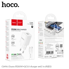 Bộ sạc nhanh 30w HOCO C149A (C-L) EU cóc (1 cổng TypeC, 1 cổng USB) kèm cáp Type C ra Iphone Lightning [BH 1 năm]