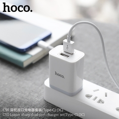 Bộ sạc Hoco C50 Type-C 2.1A, (A-C) Cáp USB ra Type C, Cóc 2 cổng USB chính hãng [BH 1 Năm]
