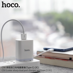 Bộ sạc Hoco C50 Type-C 2.1A, (A-C) Cáp USB ra Type C, Cóc 2 cổng USB chính hãng [BH 1 Năm]