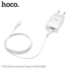 Bộ sạc nhanh micro HOCO C73A 2 cổng usb (cáp usb ra samsung) 2.4A chính hãng [BH 1 năm]