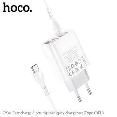 Bộ sạc nhanh 3.4A Hoco C93A Type C 3U (cáp usb ra type-c, cóc 3 cổng usb) có LED báo dòng chính hãng (BH 1 NĂM)