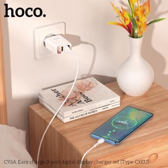 Bộ sạc nhanh 3.4A Hoco C93A Type C 3U (cáp usb ra type-c, cóc 3 cổng usb) có LED báo dòng chính hãng (BH 1 NĂM)