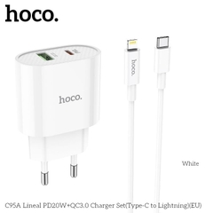 Bộ sạc nhanh 20w HOCO C95A (c-l) cáp type c ra iphone lightning (cóc 1 cổng type-c, 1 cổng usb) chính hãng [BH 1 năm]