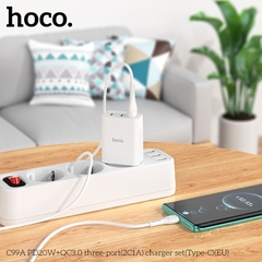 Bộ sạc nhanh Hoco C99A chui Type C, (A-C) Cáp USB ra Type C, Cóc sạc 1 cổng USB QC3.0 + 2 cổng Type C PD20W chính hãng [BH 1 năm]