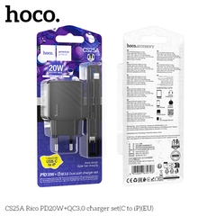 Bộ sạc nhanh 20w HOCO CS25A (C-L) cáp type c ra iphone lightning, cóc 1 cổng typec vs 1 cổng usb chính hãng [BH 1 năm]
