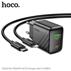Bộ sạc nhanh 20w HOCO CS25A (C-L) cáp type c ra iphone lightning, cóc 1 cổng typec vs 1 cổng usb chính hãng [BH 1 năm]